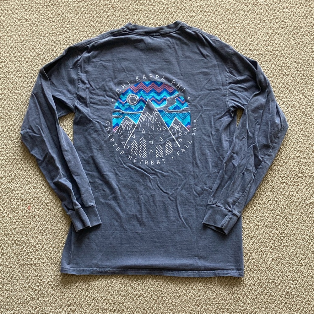 Comfort Colors Blue Mountain Range Graphic T-shirt Unisex Small Chi Kappa Phi